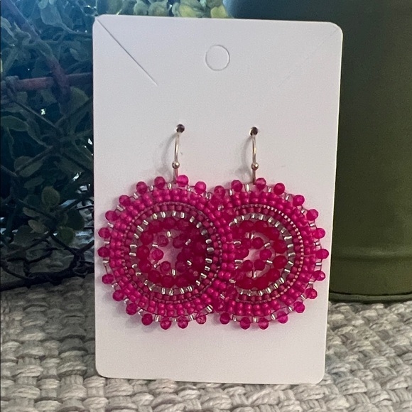 Jewelry - Pink Beaded Hoop Earrings
